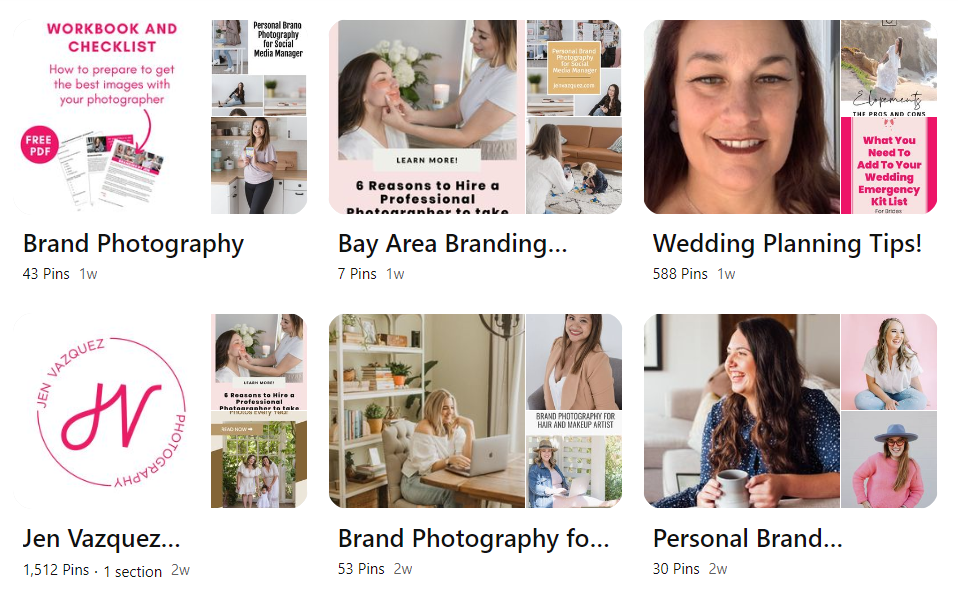 This photo shows examples of Pinterest Boards and how to title them.